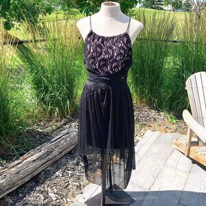 Y2K Whimsigoth Fairy Halter Dress Black Sheer Chiffon Lace High Low Hem